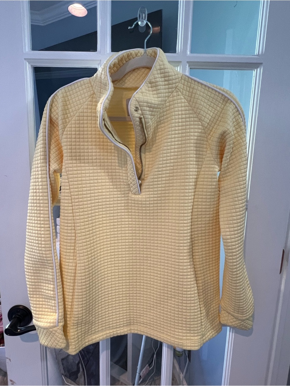Dudley Stephens Quilted Half-Zip Pullover in Pale Yellow